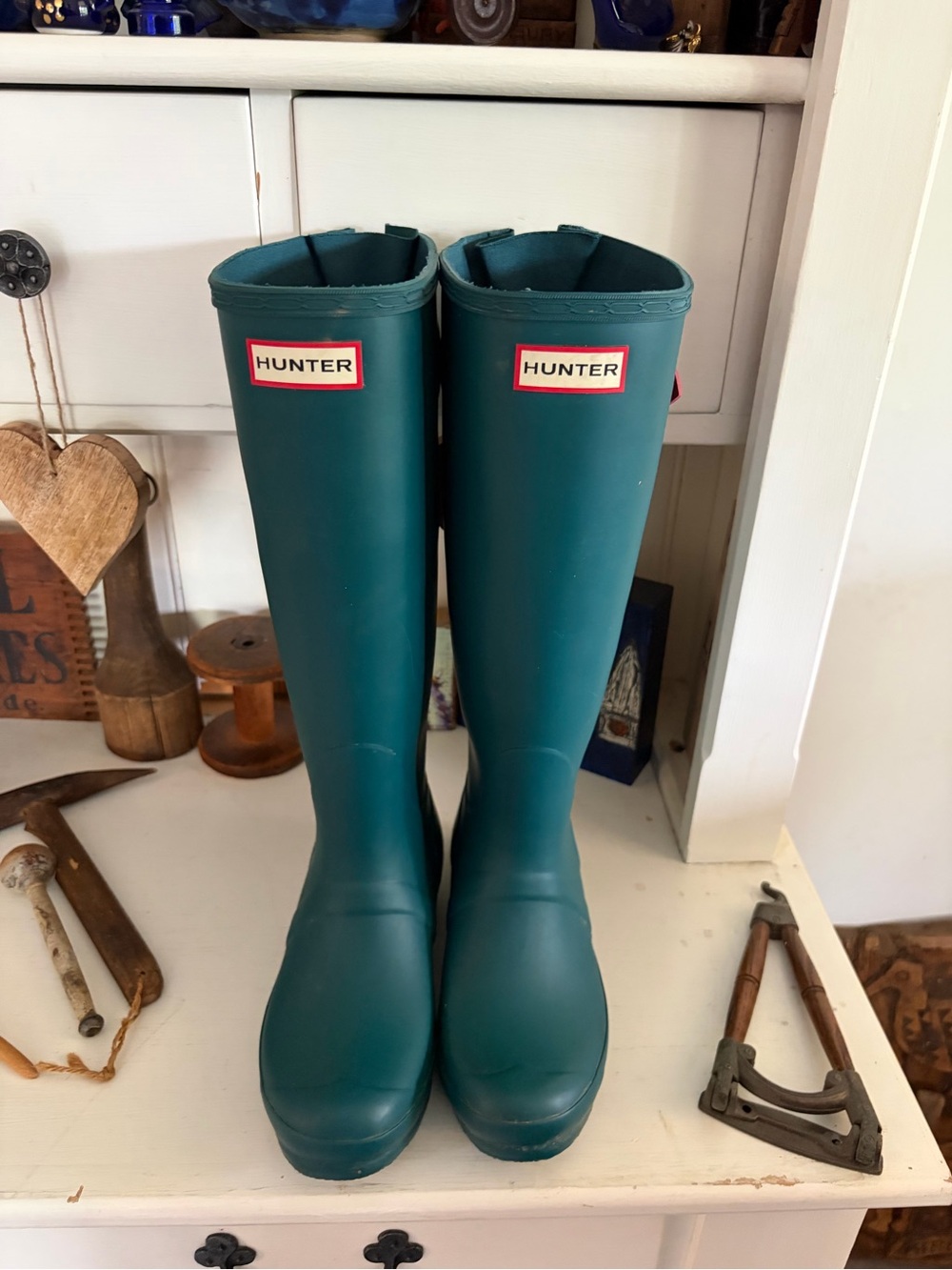 Hunter Women's Teal With Candy Pink Knee-High Rubber Rain Boots